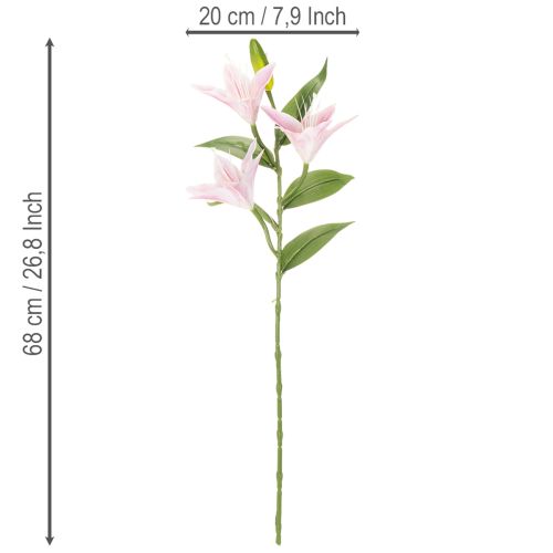 Lys artificiels sur tige pour décoration, 68 cm, lot de 3, rose et vert | Floristik24.fr