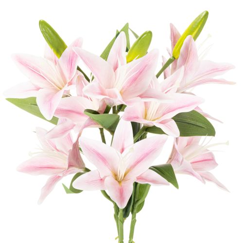 Lys artificiels sur tige pour décoration, 68 cm, lot de 3, rose et vert | Floristik24.fr