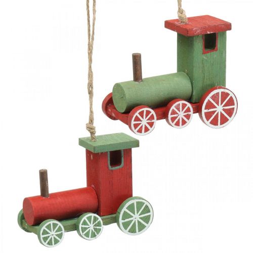 Floristik24 Locomotive décorations de sapin de Noël bois rouge, vert 8,5 × 4 × 7cm 4pcs