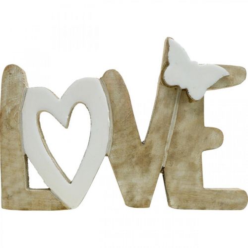 Floristik24 Décoration de table "Love", décoration en bois avec coeur et papillon naturel, blanc L24cm H17,5cm