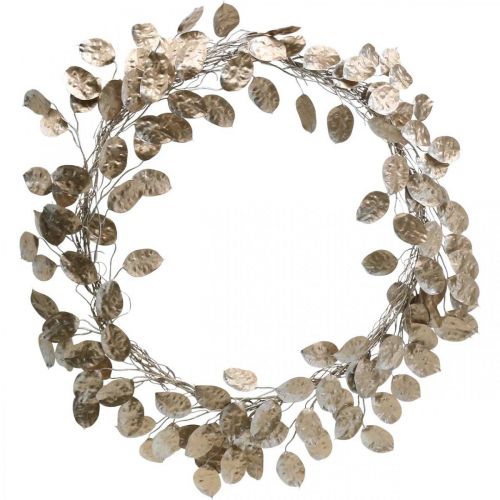 Floristik24 Couronne décorative feuille d&#39;argent couronne artificielle de feuilles champagne Ø59cm