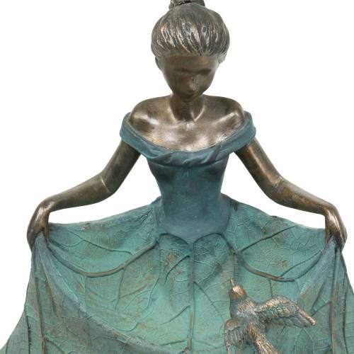 Article Figurine jardin bain d'oiseau fille en robe fleurie H33.5cm