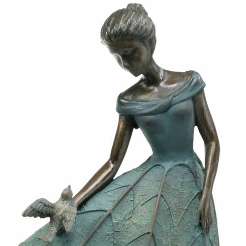 Article Figurine de jardin fille en robe fleurie bronze/vert H52.5cm
