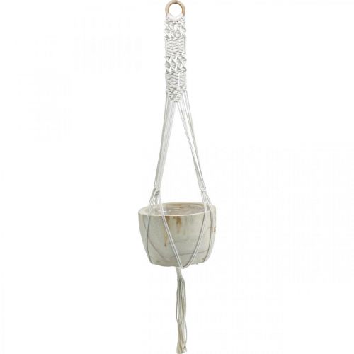 Panier suspendu en macramé style bohème cache-pot bois Ø22cm