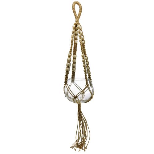 Panier suspendu en macramé vase en verre rond décoration à suspendre Ø13cm H75cm