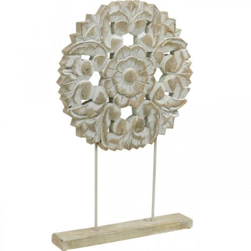 Mandala floral, décoration en bois à poser, décoration estivale, décoration de table shabby chic naturel, blanc H54.5cm Ø34cm