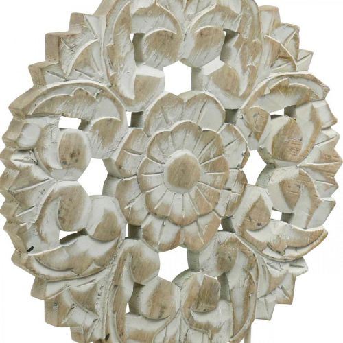 Mandala floral, décoration en bois à poser, décoration estivale, décoration de table shabby chic naturel, blanc H54.5cm Ø34cm