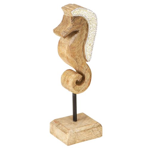 Floristik24 Décoration en bois de manguier hippocampe avec perles décoration de table maritime 20cm