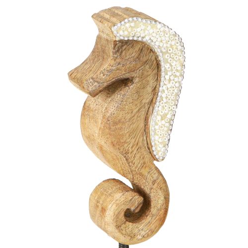 Article Décoration en bois de manguier hippocampe avec perles décoration de table maritime 20cm