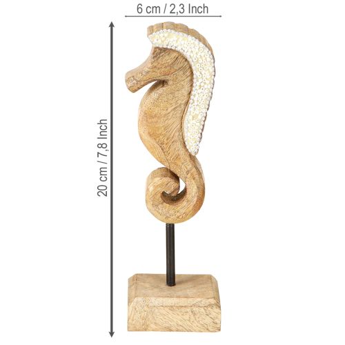 Article Décoration en bois de manguier hippocampe avec perles décoration de table maritime 20cm