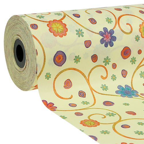 Floristik24 Papier manchette 25cm 100m crème avec fleurs