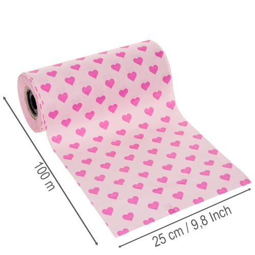 Manschette en papier rose avec motif cœur 25 cm x 100 m | Floristik24.fr