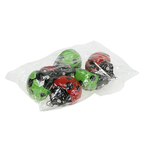 Article Coccinelles avec clip 4,5 cm rouge, vert 6 p.