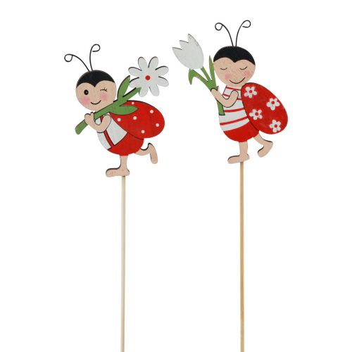 Article Bouchons de fleurs décoratifs coccinelle bois métal 8,5 cm 12 pcs