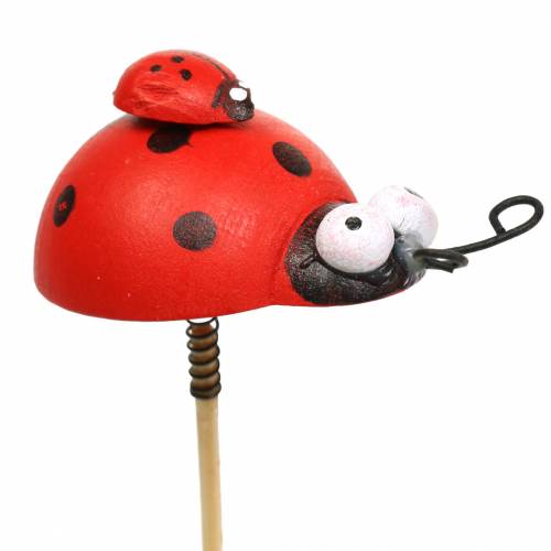 Article Bouchon décoratif coccinelle sur bâton bois rouge, noir 4cm x 2,5cm H23,5cm 16 pcs