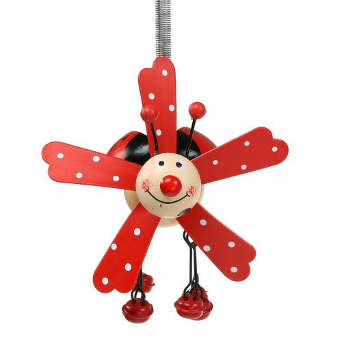 Carillon à vent coccinelle bois rouge 12cm