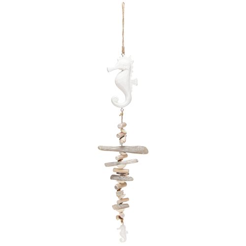 Article Guirlande Décoration Maritime Bois Flotté Coquillages Hippocampe Blanc 55cm