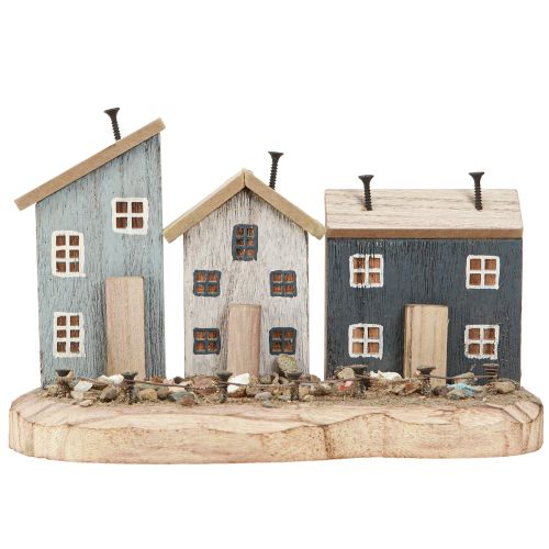 Article Maisons décoratives maritimes village de pêcheurs en bois bleu blanc 26×16×10cm