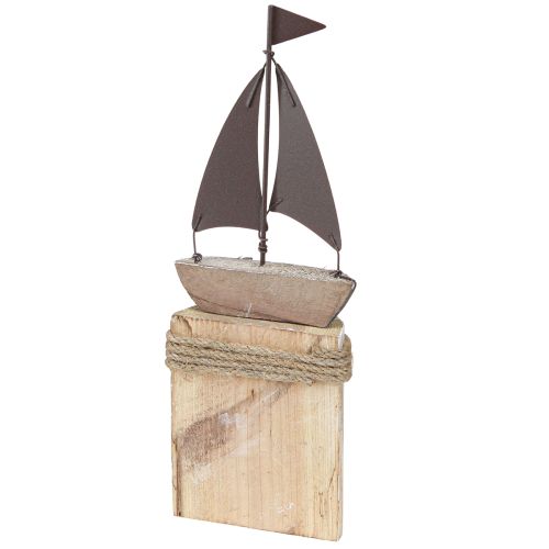 Article Décoration maritime voilier bois avec poisson blanc bleu H24cm