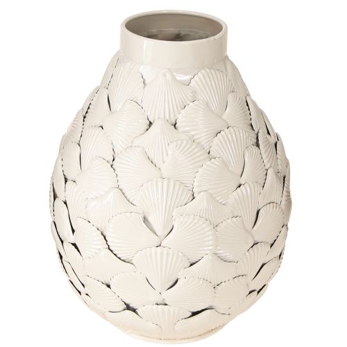 Vase Décoration Maritime Vase Métal Coquillages Gris Blanc Ø24cm H31.5cm