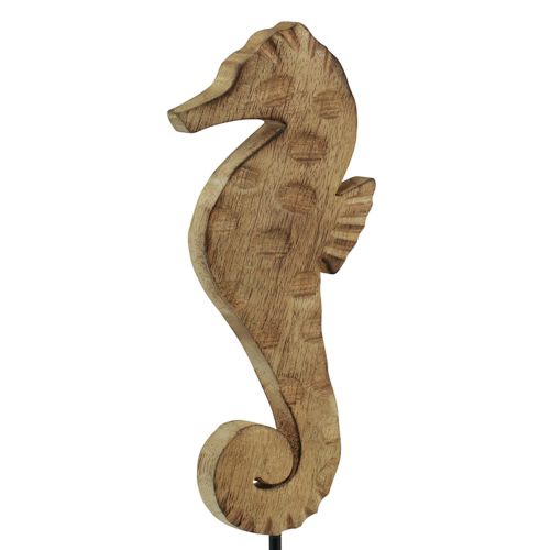 Article Décoration maritime hippocampe sur support bois de manguier naturel 29,5cm