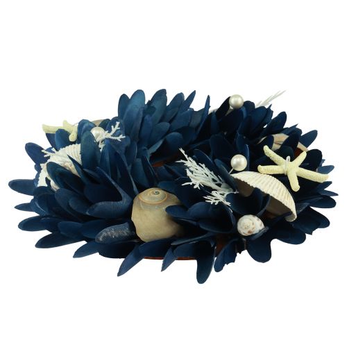 Floristik24 Couronne décorative maritime avec coquillages bleu couleurs naturelles Ø27cm