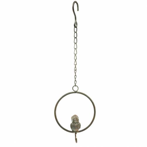 Article Oiseau dans un anneau en guise de suspension métal marron-vert Ø9.8cm L32.5cm