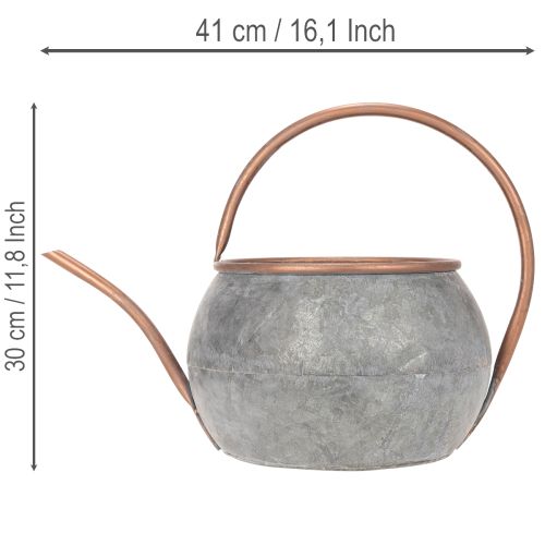 Arrosoir décoratif en métal, style champêtre vintage, décoration de jardin, pour les plantations, cuivre argenté, L 41 cm Ø 26 cm H 30 cm | Floristik24.fr