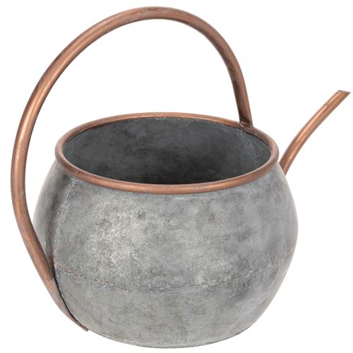 Arrosoir décoratif en métal, style champêtre vintage, décoration de jardin, pour les plantations, cuivre argenté, L 41 cm Ø 26 cm H 30 cm | Floristik24.fr