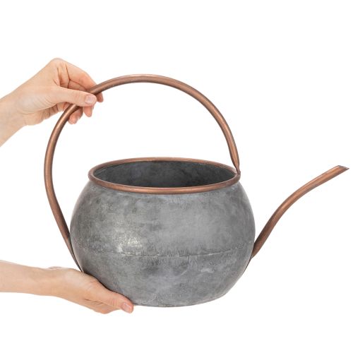 Arrosoir décoratif en métal, style champêtre vintage, décoration de jardin, pour les plantations, cuivre argenté, L 41 cm Ø 26 cm H 30 cm | Floristik24.fr
