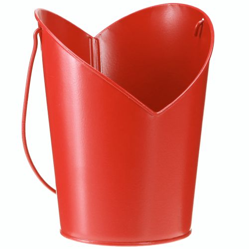 Cache-pot en métal décoration cœur avec anse rouge Ø12cm H15/9cm