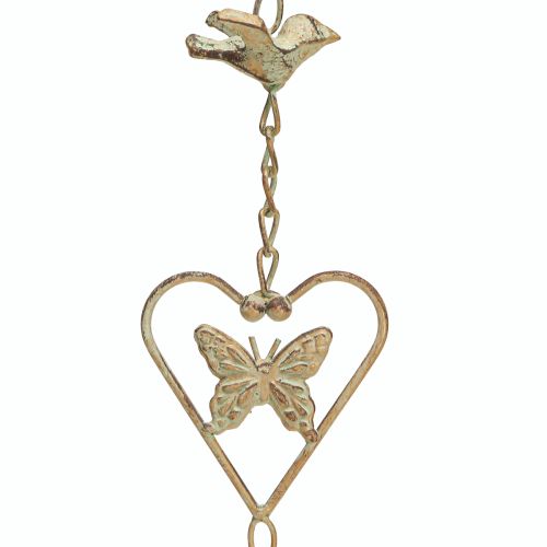 Article Carillon à vent en métal avec cœur et cloche décoration de jardin antique 72cm