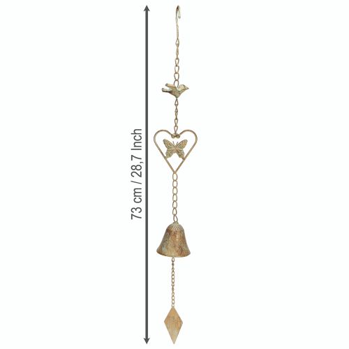 Article Carillon à vent en métal avec cœur et cloche décoration de jardin antique 72cm