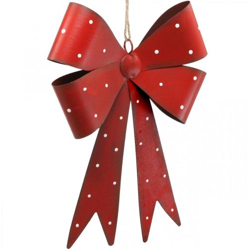 Floristik24 Suspension Murale Déco Métal Noeud Pois Rouges Blanc 19×16×2.5cm