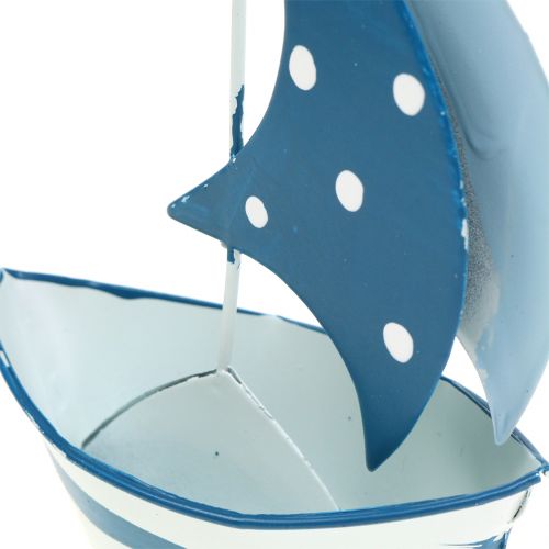 Floristik24 Voilier déco en métal bleu, blanc 9,5cm x 13cm 2pcs