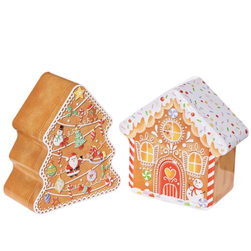 Boîtes en métal design sapin et maison en pain d'épices 14 cm et 13 cm, set de 2 acheter | Floristik24.fr