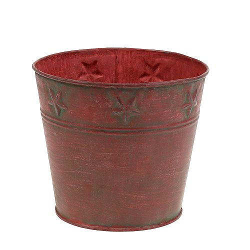 Seau en métal rouge avec étoiles Ø15cm H13cm | Floristik24.fr