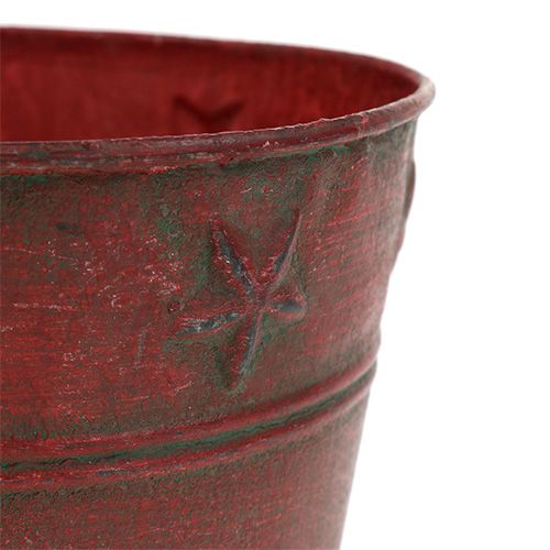 Seau en métal rouge avec étoiles Ø15cm H13cm | Floristik24.fr