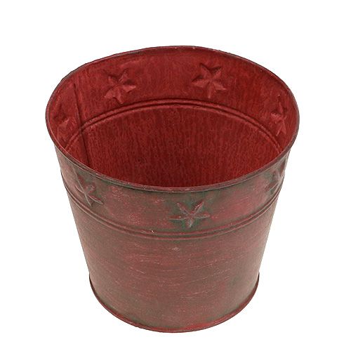 Seau en métal rouge avec étoiles Ø15cm H13cm | Floristik24.fr