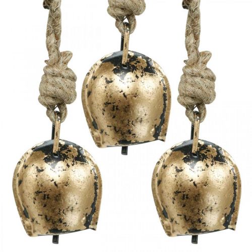 Cloches en métal à suspendre, décoration maison de campagne, cloches de vache dorées, aspect antique 5 × 3,5 cm 12 pièces