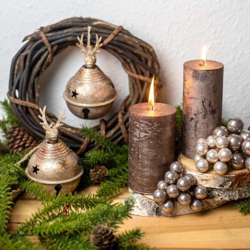 Floristik24 Cloches en métal avec décoration de rennes, décoration de l'Avent, cloche de Noël avec étoiles, cloches dorées aspect antique Ø9cm H14cm 2 pièces