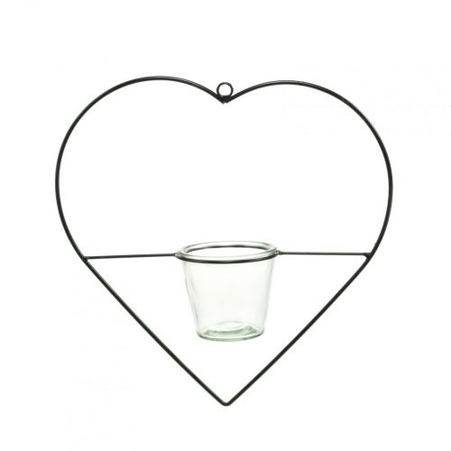 Lanterne coeur métal 28cm photophore pour verre suspendu 9cm