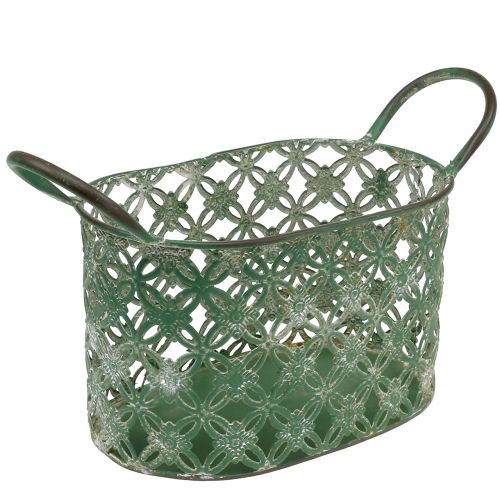 Floristik24 Panier ovale en métal avec anse 25cm x 16.5cm H21cm Vert