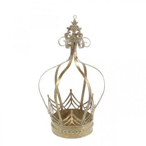 Couronne en métal, photophore pour l&#39;Avent, cache-pot à suspendre doré, aspect antique Ø16,5cm H27cm