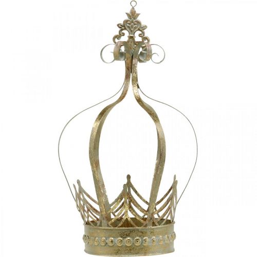 Floristik24 Couronne en métal, photophore pour l&#39;Avent, cache-pot à suspendre doré, aspect antique Ø16,5cm H27cm