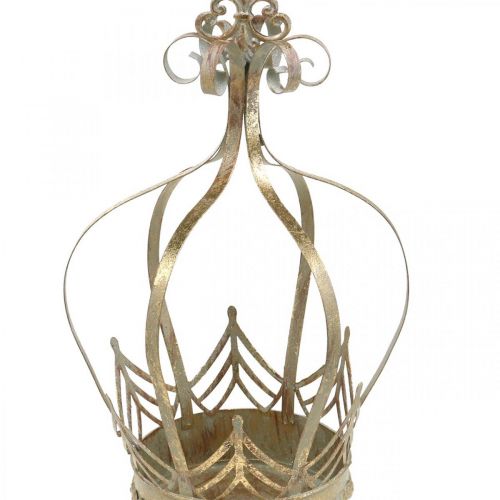 Floristik24 Couronne en métal, photophore pour l&#39;Avent, cache-pot à suspendre doré, aspect antique Ø16,5cm H27cm