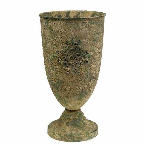 Gobelet décoratif en métal avec ornement vert mousse, beige Ø16cm H31cm