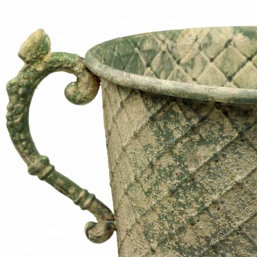 Article Tasse décorative à motif losange, aspect antique, métal, vert mousse, Ø24.5cm H45cm