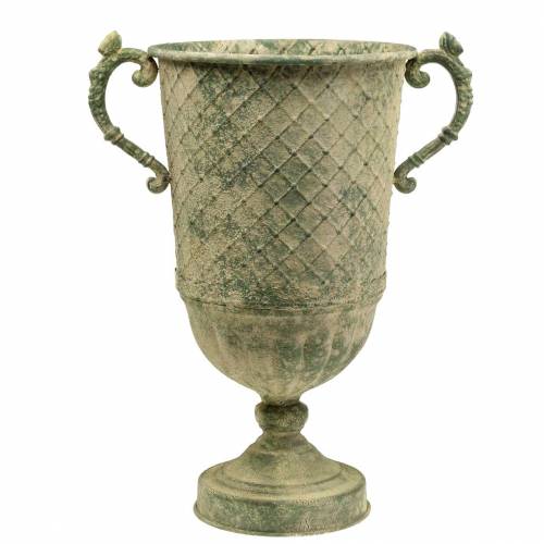 Tasse décorative à motif losange, aspect antique, métal, vert mousse, Ø24.5cm H45cm