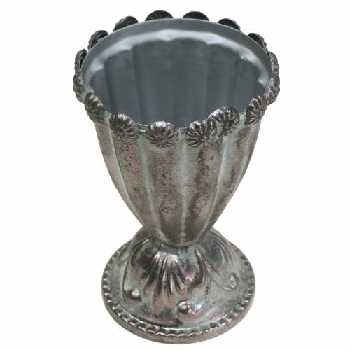Floristik24 Coupe décorative en métal gris argenté, blanc lavé Ø9.7cm H14.7cm